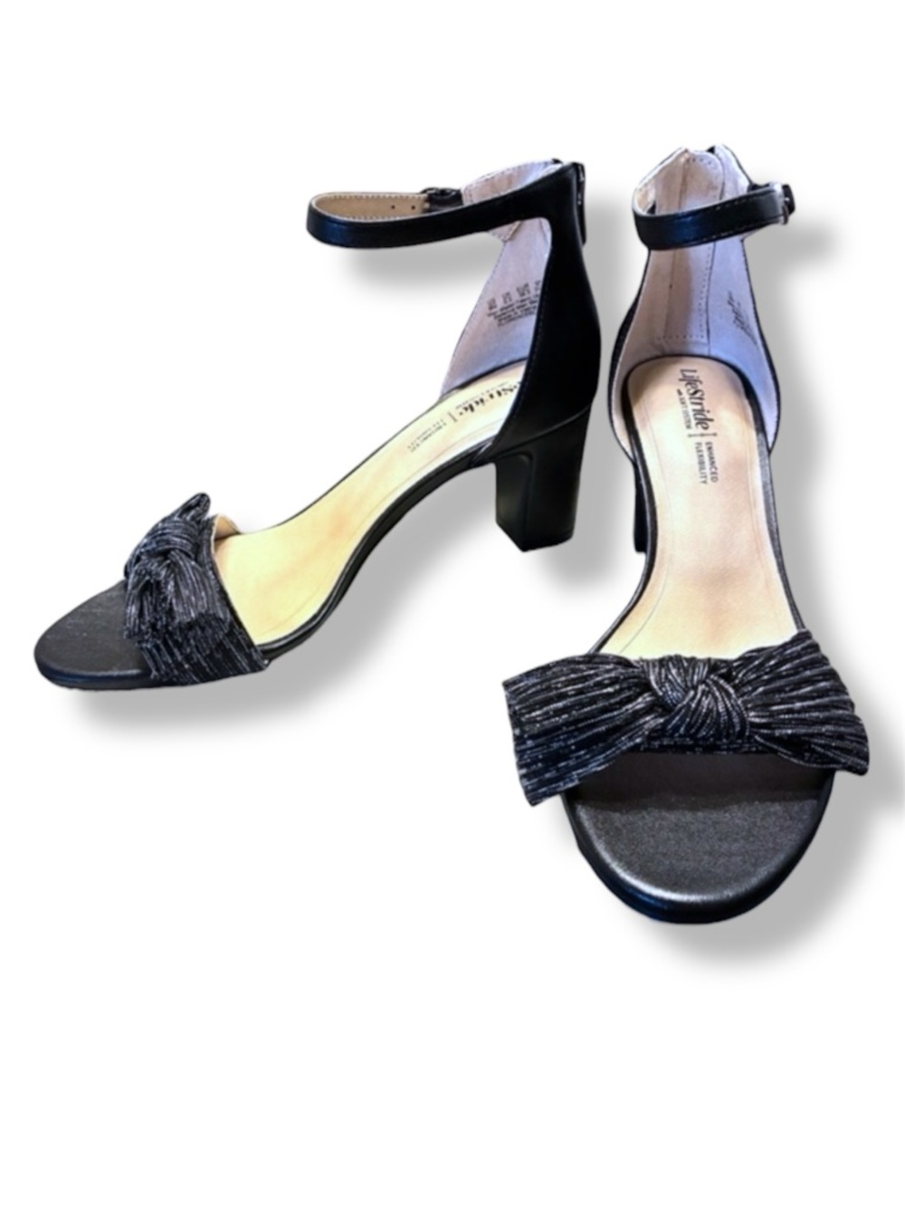 ✨ LifeStride Florence Bow Ankle Strap Heels Black Sz 8 Women’s Dress Sandals NIB